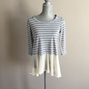 Monteau 3/4 sleeve striped top with sheer bottom L